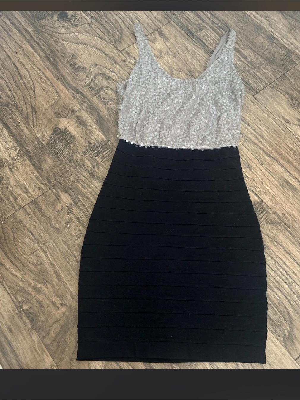 Express Silver Sequin Top Black Bodycon Mini Dress